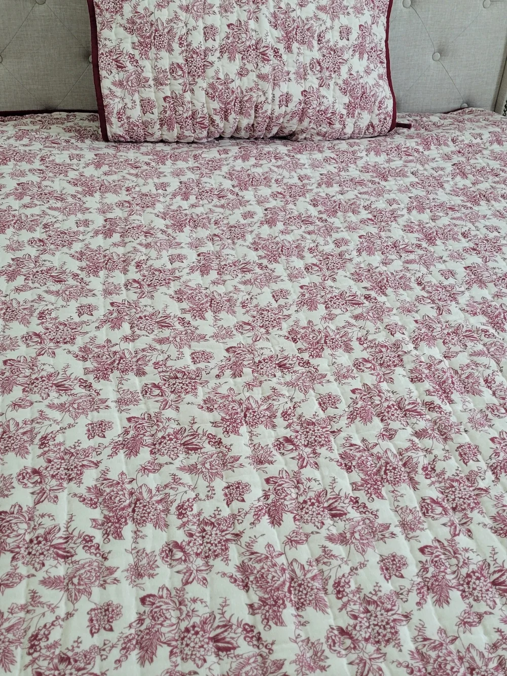 Bee & Willow French Country Classic Vintage Print Toile Floral Quilt/3 Shams
